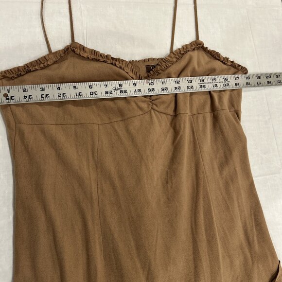 Vtg Unyx Dress Brown Faux Suede Asymmetrical Ruffle Western Goth Whimsy L Y2K - Picture 7 of 8